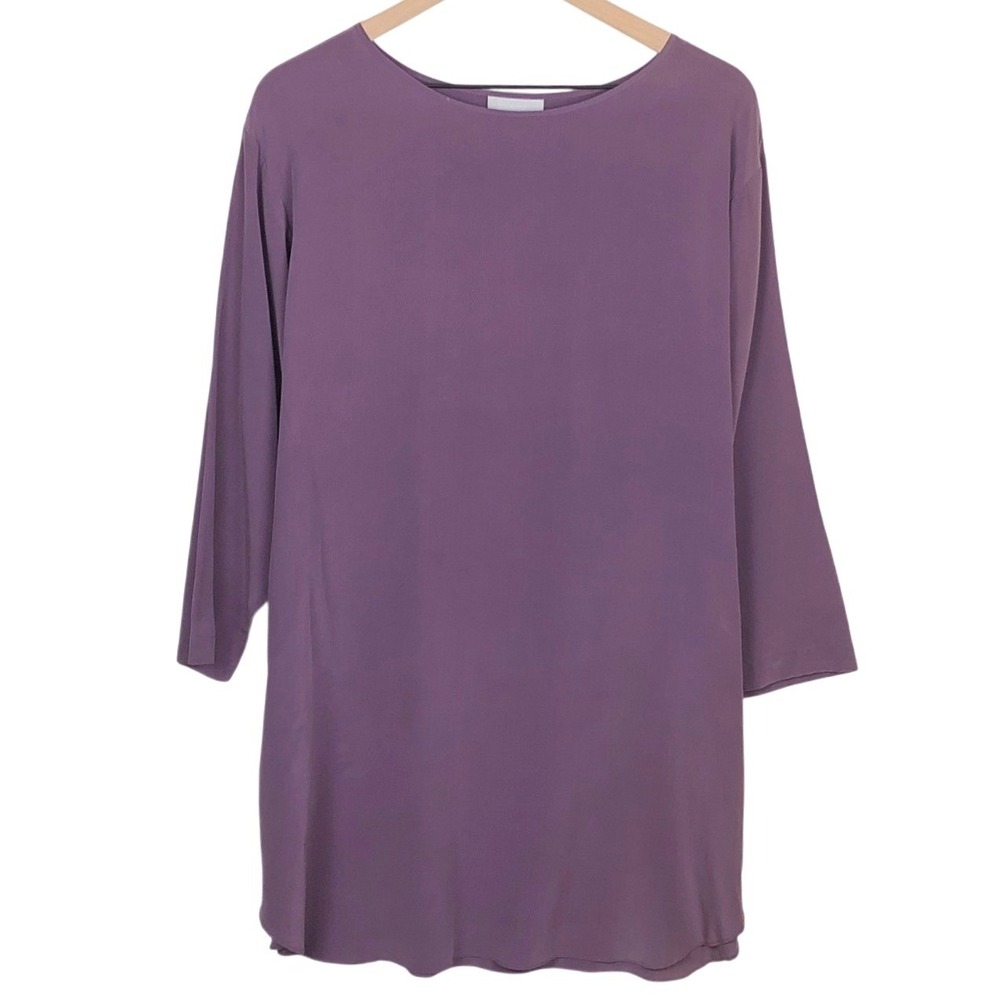 Natori II Womens Purple 100% Silk Tunic Top 3/4 Dolman Sleeve N4050Z Size M